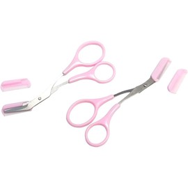 2 Pack Portable Stainless Steel Eyebrow Trimmer Scissors Combs Eyebrow Scissors Comb Women Girl Eyebrow Removal Tools