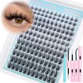 Wispy Lash Clusters Kit Manga Eyelash Clusters Kit Natural Lash Extension Kit 8-16MM Spiky Eyelash Extension Kit Fairy Lashes Clusters Anime Individual Lashes with 2-IN-1 Lash Bond&Seal and Tweezers