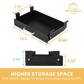 Gome Under Desk Pull-Out Drawer - Storage Organizer Office Mounted, Easy Slide-Out Pencil Drawer for Space Saving, Ideal for Sit-Stand Workstation with 1.2" High Crosspiece