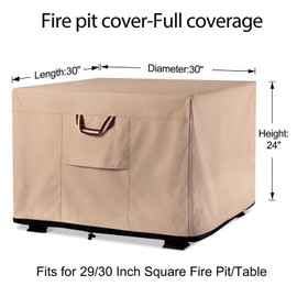 Square Fire Pit Covers - 30 Inch Heavy Duty 900D Strong Tear-Resistant and UV Resistant and Waterproof and Fading Resistant Material Polyester Firepit Covers Square for Outdoor Fire Pit Table - Wheat