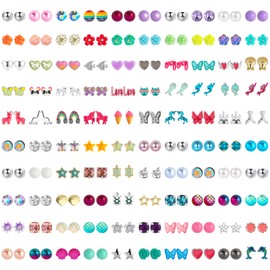 NEWITIN 100 Pares De Aretes Lindos Y Coloridos Para Niñas, Aretes Hipoalergénicos, Aretes De Acero Inoxidable Para