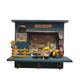 Old Modern Handicrafts Vintage Harley Motorcycle Shadow Box - with Key Chain Hooks & Bottle Opener - A for Motorcycle Enthusiasts - 16.5" L x 4.5" W x 15" H Inches.