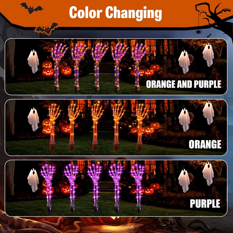 Solar Halloween Decorations,5 Pack Skeleton Hands Halloween Pathway Lights -