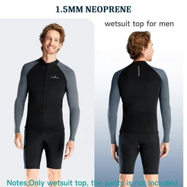 Wetsuit Top Men Long Sleeve Front Zip Wetsuit Jacket 1.5mm Neoprene Body Nylon Sleeve Swimsuit for Swimming Diving Surfing 3XL Size