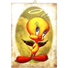 KUSTOM ART Vintage Comic Series Titti Tweety Bird Tweety Pie Picture Print on Wood 25 x 18 cm Furniture for Restaurants Pizzerias Bar