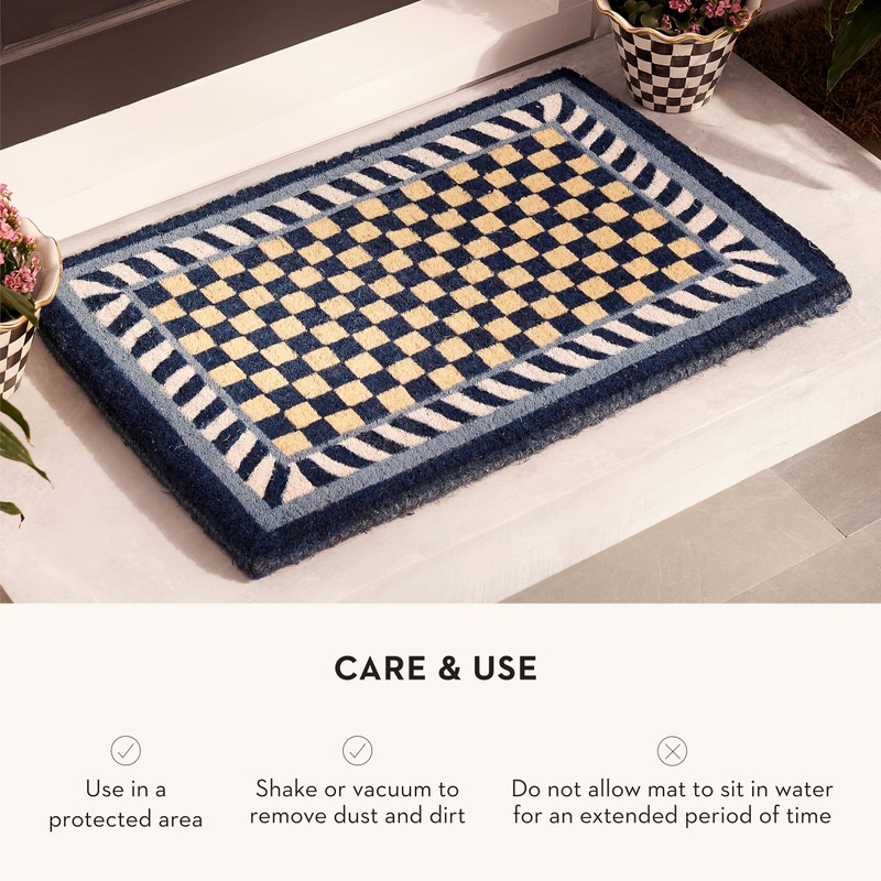 MACKENZIE-CHILDS Entrance Mat, Decorative Outdoor Front-Door Mat, Coir Doormat, Blue-and-White