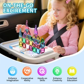 Zupooko 40PCS Mini Magnetic Tiles Travel Set, Portable STEM Building Blocks for Kids with Metal Storage Box, Montessori Sensory Toys for Classroom & Travel, Ideal Gift for Boys & Girls