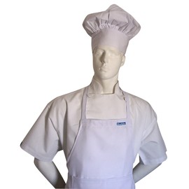 CHEFSKIN White Chef Apron and Hat Set New Ultralight Fabric, Adjustable Soft (with Embroidery)