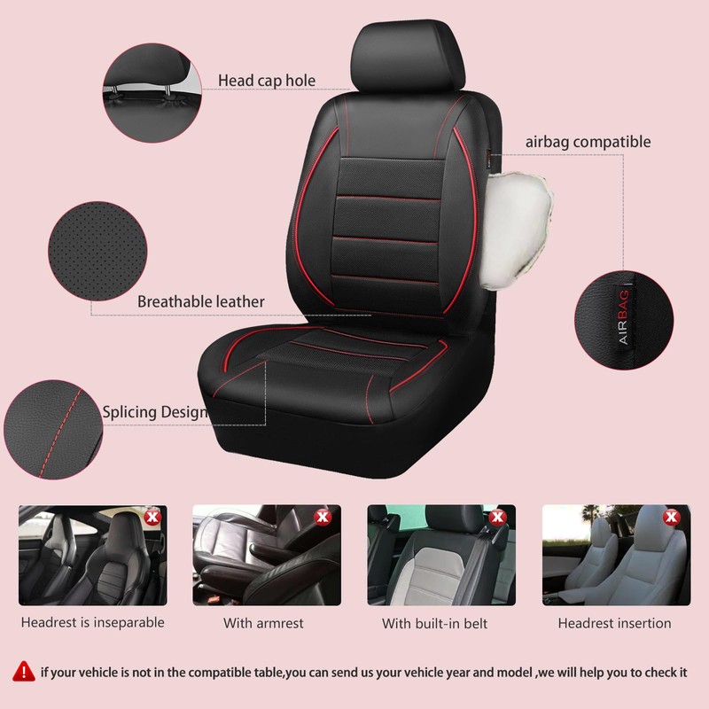 CAR PASS Universal FIT Piping Leather Two Front Seat Covers,