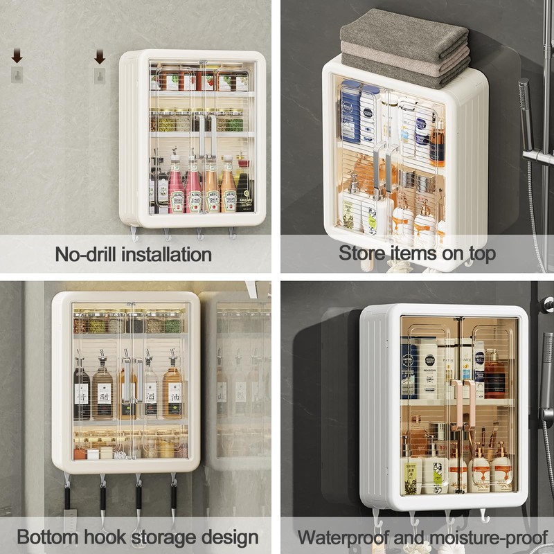 DASITON Wall Mounted Large Capacity Makeup Organizer,Dustproof Cosmetic Organizer,Bathroom Organizers