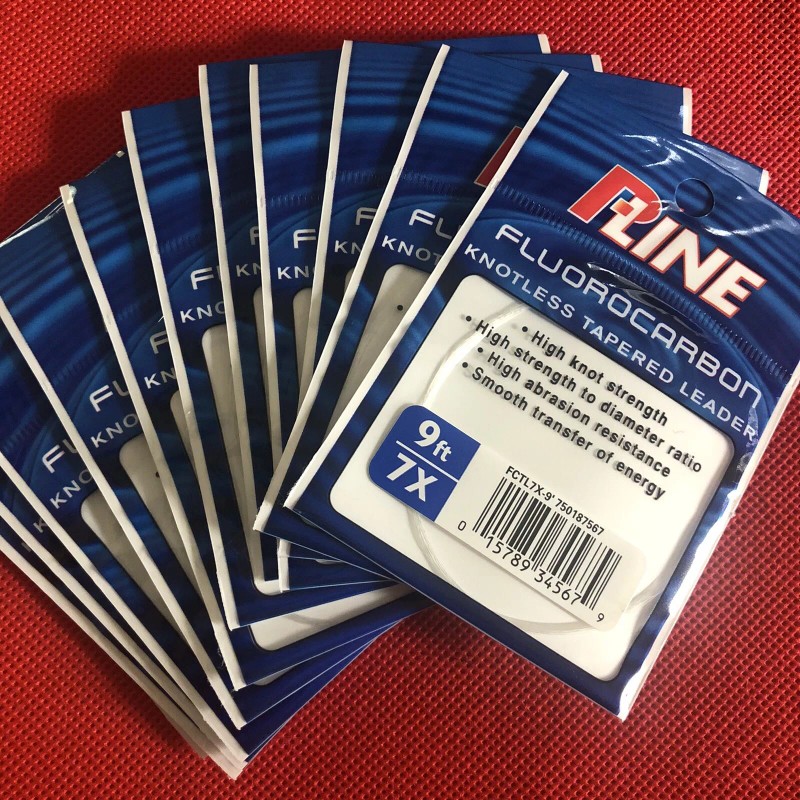 P-LINE Fluorocarbon Tapered Leader 9ft 7X 2lb (3-Packs) Fly Fishing