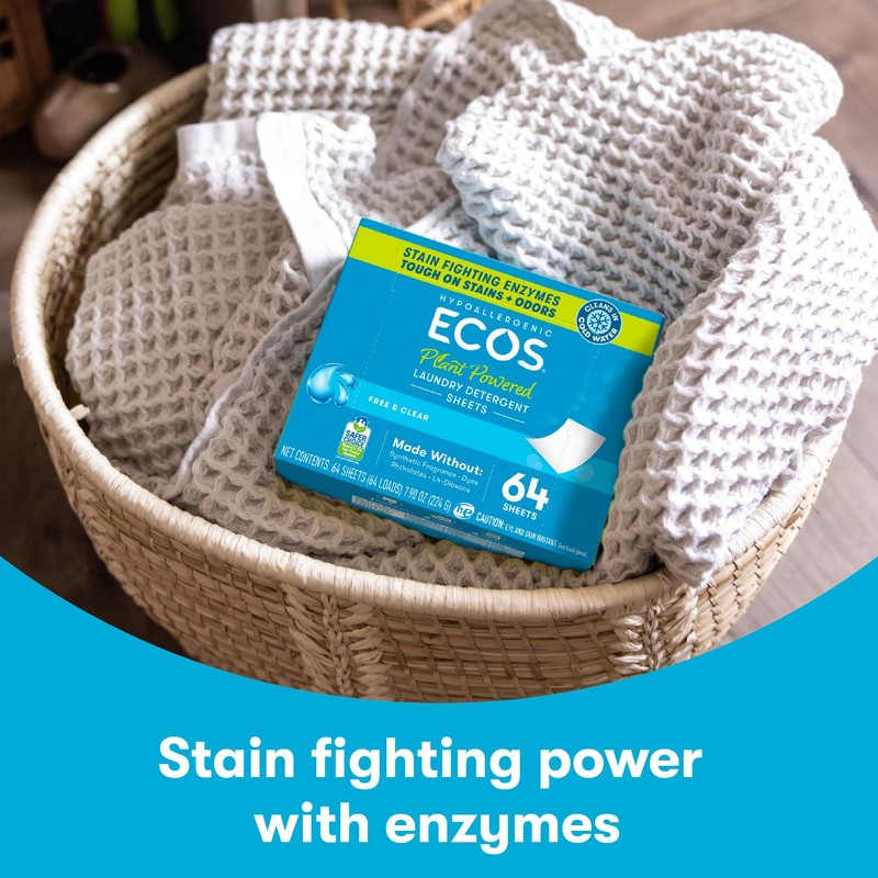 ECOS Laundry Detergent Sheets Vegan, No Plastic Jug, No Mess