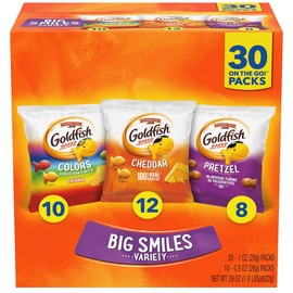 Undisclosed Goldfish Crackers Big Smiles Variety Pack with Cheddar, Colors, and Pretzels30CT