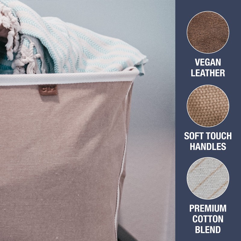 CleverMade Collapsible Laundry Basket Hamper - LUXE Cream Herringbone 2Pack