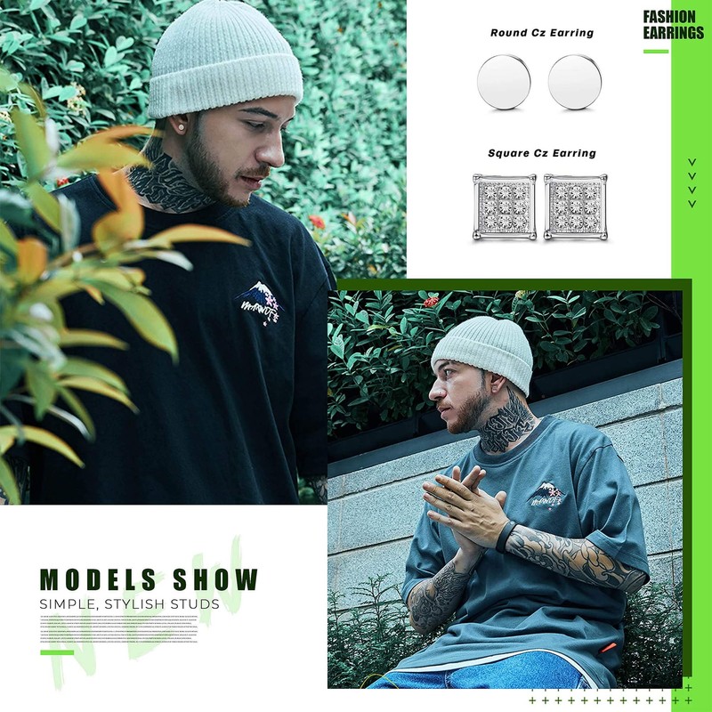 KALVICA 9 Pairs Hypoallergenic Stud Earrings for Men Women Cubic