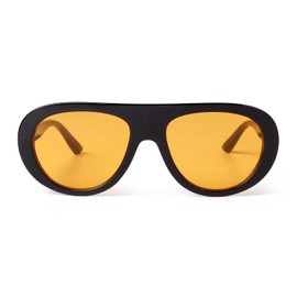 ADE WU Trendy Designer Inspired Aviator Style Sunglasses Retro 70s Thick Flat Top Filot Sun Glasses, Black Frame Yellow Lense