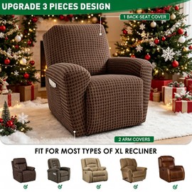 MAXIJIN Recliner Chair Cover, 3-Pieces Stretch Recliner Covers for Reclining Chair Slipcovers Washable Lazy Boy Furniture Protector with Pocket & Elastic Band (Brown)