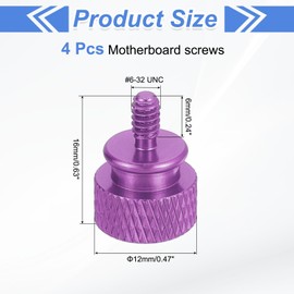 sourcing map 4Pcs #6-32 UNC Aluminum Thumb Screws, 12x16mm(ODxH) Computer Case Thumb Screws for PC Side Panel Motherboard Mounting Screw, Purple