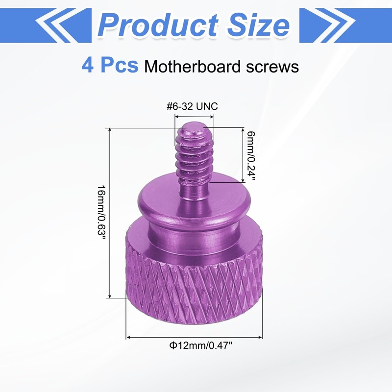 sourcing map 4Pcs #6-32 UNC Aluminum Thumb Screws, 12x16mm(ODxH) Computer