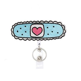 Valentines Day Exchange Gifts, Blue Band-Aid with a Heart Badge Reels Retractable, with Alligator Clip and Key Ring, 24 inches Thick Pull Cord