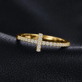 JewelryPalace 14k Yellow Gold Plated 925 Sterling Silver Rings for Women, Cubic Zirconia Promise Rings for Her, Stackable Wedding Bands Rings for Women Cross Sideways Stacking Ring Sets Size 6