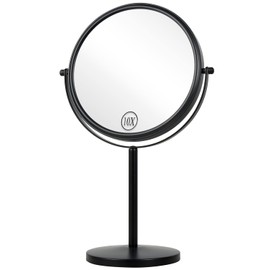 ALHAKIN 10x Magnifying Makeup Mirror, 8 Inch Tabletop Mirror Double Sided with Magnification, Swivel Make Up Mirror for Bathroom, Black