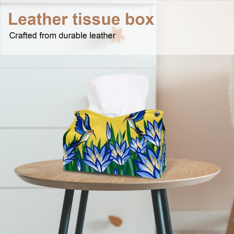 2 Pack Tissue Box Cover Holder, Hummingbirds Pattern Rectangle Leather