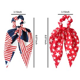 4th Of July Hair Scrunchies Rubber Bands Hair Bands For Women 2Pcs Red White Blue Red-Star American Flag Big Bows Oversized Long Tail Design Patriotic Independence Day Memorial Day Accessories