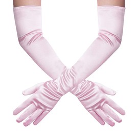 Hpfulseazn Women's 13.8"/ 21" Long 1920s Flapper Evening Opera Satin Gloves, Formal Bridal Banquet Party Wedding Mittens(Length 21'' - Pink)