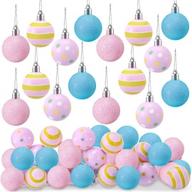 Motionchic 24 Pcs Christmas Ball Ornaments Pastel Hanging Glitter Mini Macarons Balls Plastic Christmas Tree Decorations for Xmas Trees Holiday Wedding Party Decor, 1.57 Inch