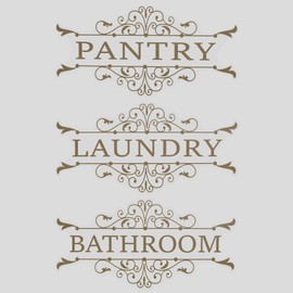 Fssqii 3 Pcs 10.85''x 5.47'' Pantry Laundry Bathroom Sign Door Stickers Decor for Home Coffee Restaurant Shop Store Transparent Waterproof Self-adhesive Letter Sign Wall Decals (Gold-Style E)