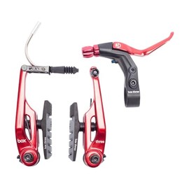 Box Three 108 Millimeters Bike Brake Kit with 35mm of Brake Pad Adjustment, Phillips Head Tension Screw, and Air Flow Brake Shoes with Dual Compound Pads, Red