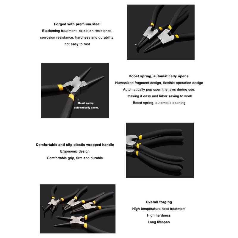 4Pcs Snap Ring Pliers Set Steel Circlip Pliers Kit with