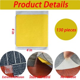 Carpet Tile Tape Double Sided，Adhesive Connectors for Hardwood Floors, Stair Treads, Tile Floors，Keep Your Rug in Place & Make Corner Flat 4in X 4in, 130 Pieces