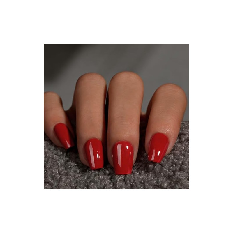 SXVME Uñas postizas cortas con pegamento, diseño ataúd rojo, brillantes,