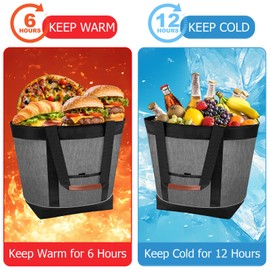 Awordo Insulated Cooler Bag Leakproof Thermal Insulation Collapsible Soft Sided Cooler Tote with Zippered, Reusable Freezer Bag for Grocery Shopping, Food Delivery, Picnic, Travel, Grey, Grey, One