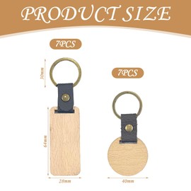 CQQNIU 14 Pieces Wooden Leather Keychains, Diy Keychain Materials, Blank Keychains, Creative Keychains