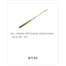 WL Walker W.L. Walker Certified API Gravity HYDROMETERS 30-50.