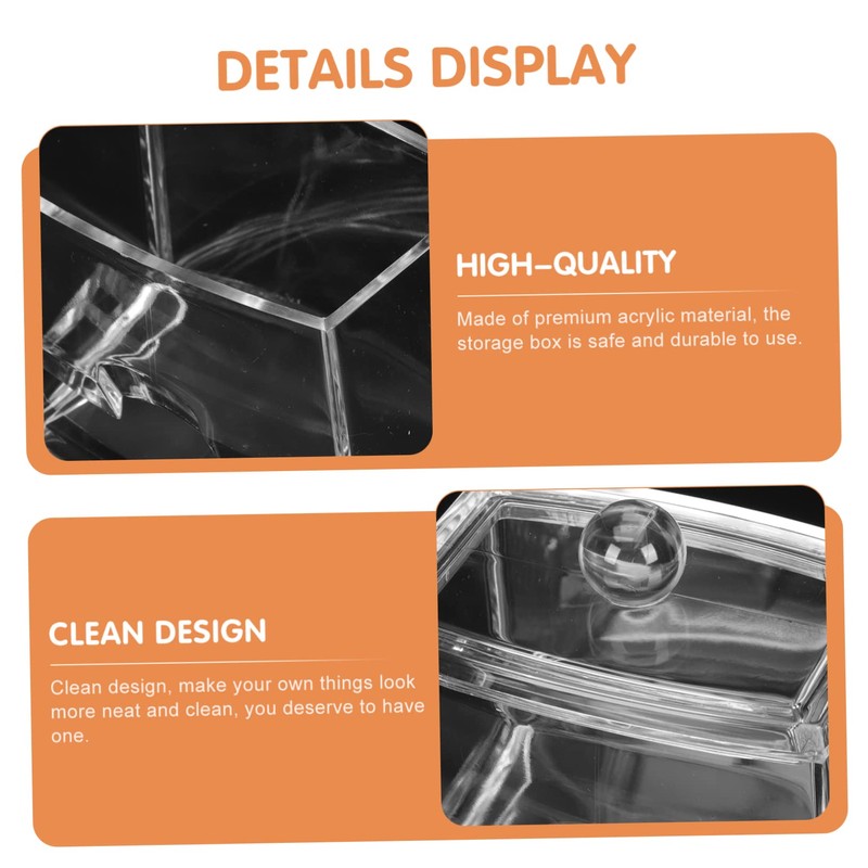 WOONEKY 2pcs Cotton Bud Ball Holder Acrylic Box Sealing Lid