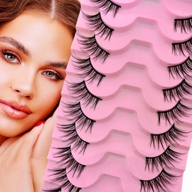 10 Pairs of Half Eyelashes, Cat's Eye, 15 mm Short Cat Eye Artificial Eyelashes, Natural Look, 1/2 Corner False Eyelashes Set, 3/4 Corner Eyelashes, Reusable, Lightweight Makeup Eyelashes (06)