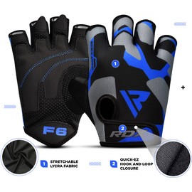 RDX Weight Lifting Gloves Gym Fitness Workout, Anti Slip Padded Palm Elasticated Strength Training Equipment Men Women Half Finger Exercise Bodybuilding Calisthenics Cycling Rowing Climbing