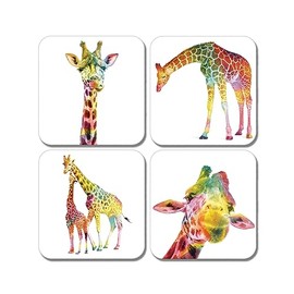 4 x Square Giraffe Coasters - Animals Rainbow Abstract Pop Art Drink Living Room Bedroom Coaster Kitchen New Home House Warming Set #80908