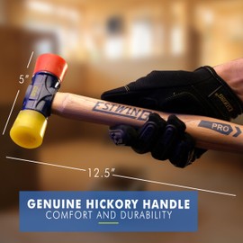 ESTWING Rubber Mallet - 12 oz Double-Face Hammer with Soft/Hard Tips & Hickory Wood Handle - DFH12