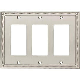 Franklin Brass Classic Beaded (1-Pack) Decorative Light Switch Cover Brushed Nickel 2-Gang Decorator/Rocker Wall Plate Double Switch Plate Cover Electrical Outlet Guard W35065-SN-C