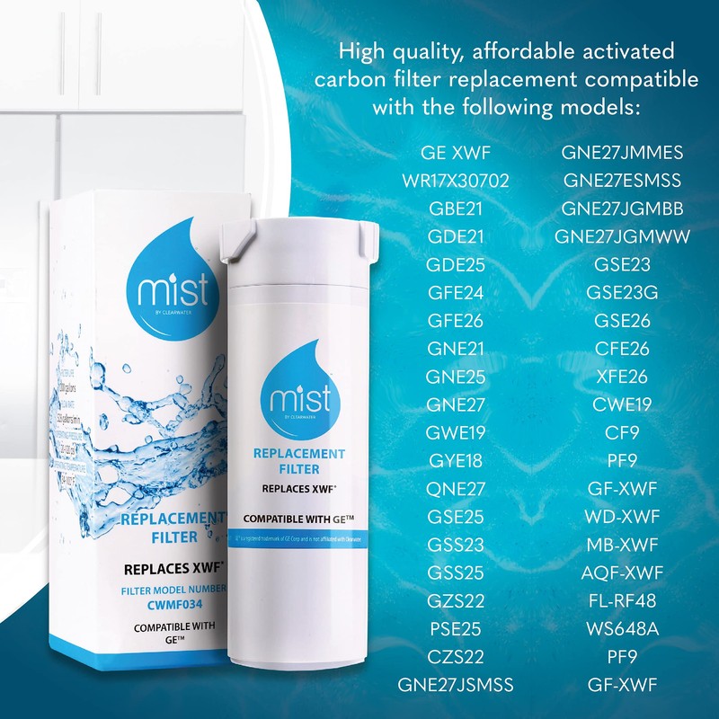 Mist XWF Water Filter Replacement, Compatible with GE Models: GWE19JSLSS,