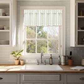 DriftAway Farmhouse Linen Lined Valance Double Layer Thermal Insulated Room Darkening Blackout Window Valances 3 Inch Rod Pocket Vertical Striped Kitchen Valance Single 52 Inch by 14 Inch Loden Green