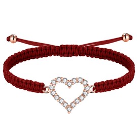 J.Endéar Multicolored Heart Bracelet for Women 925 Sterling Silver Rose Gold Handmade Braided Bracelet Thread String with Adjustable Chain 16+8cm