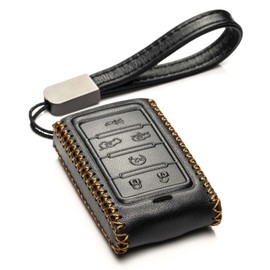 Vitodeco Genuine Leather Smart Key Fob Case Compatible with Jeep Wagoneer, Jeep Grand Wagoneer, Jeep Grand Cherokee 2022 - 2024 (6-Button, Black)
