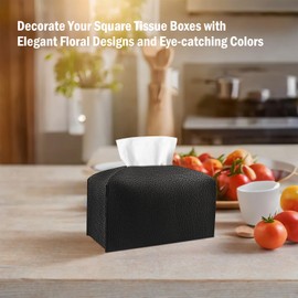 PARIERIS Tissue Box Cover PU Leather Tissue Holder Rectangle Facial Tissue Case Tissue Box Organizer Dispenser for Bathroom, Kitchen, Home, Office, Tabletop (Black, Short)