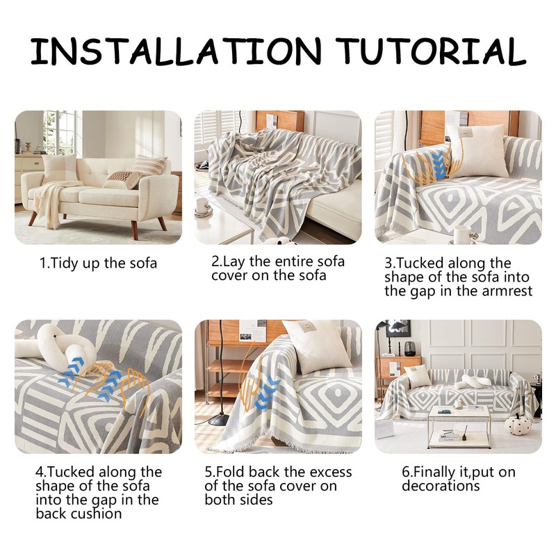 HANDONTIME Grey Sofa Cushion Covers Boho Couch Sofa Covers Dog